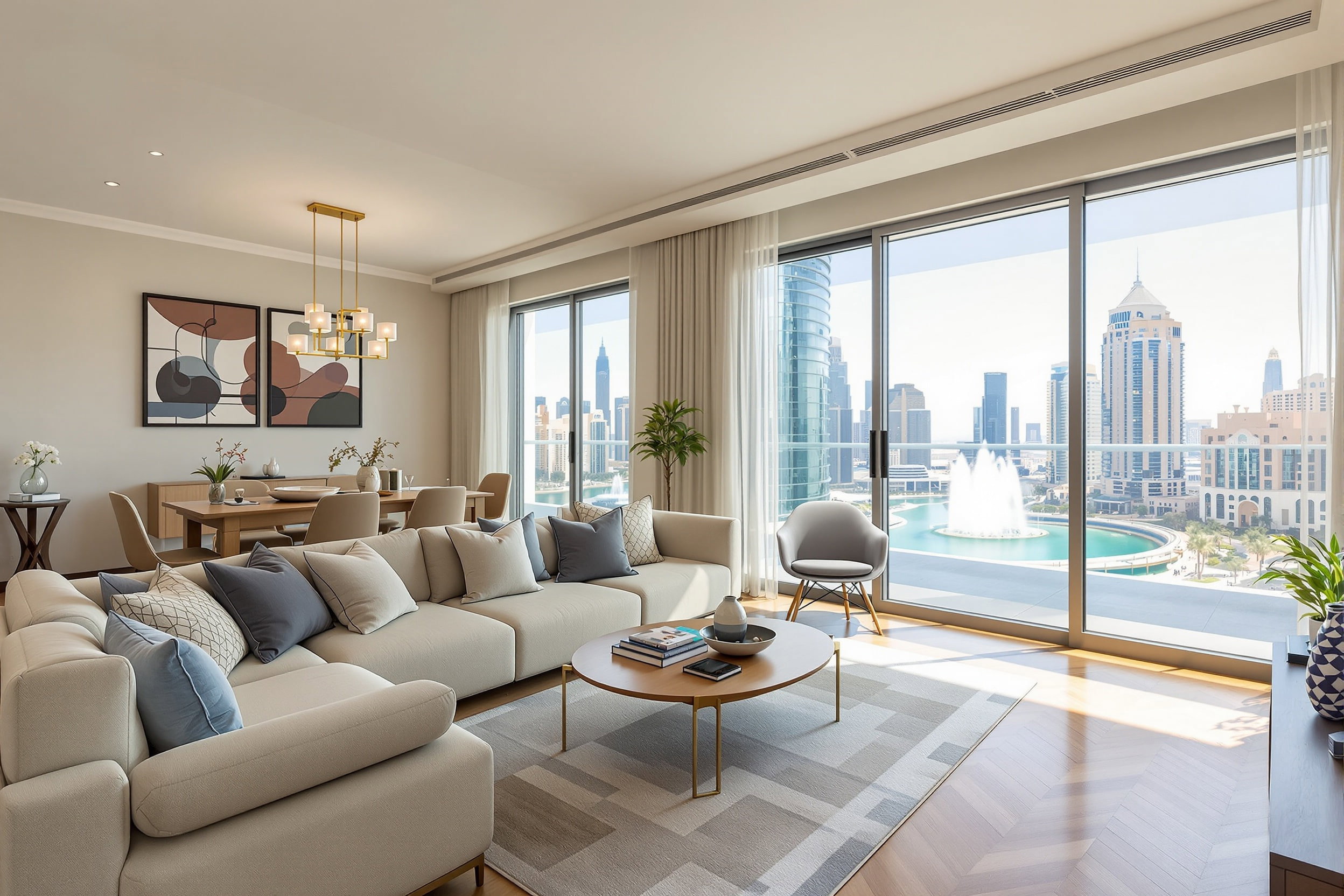 Spacious Three-Bed Apartment with Fountain Views in Downtown Dubai